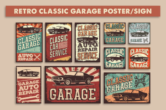 Download Retro Classic Car Service Sign Poster - Premium Bundle