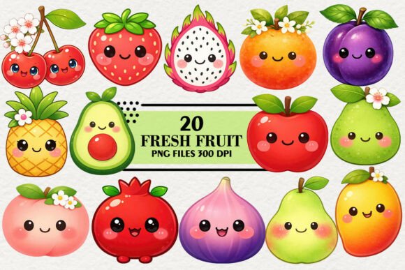 Download Kawaii Fresh Fruit Clipart Bundle - Fruit Collection