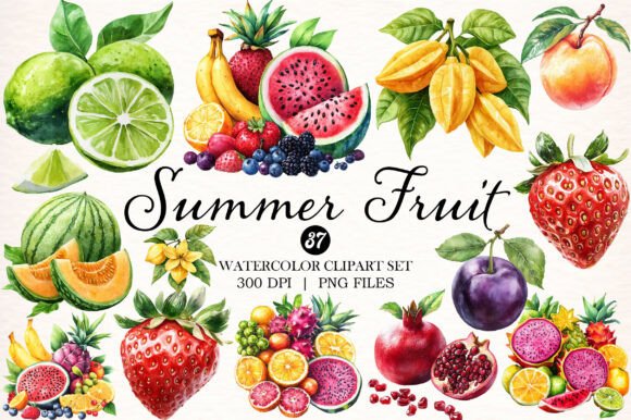 Download Watercolor Summer Fruit Clipart - Fruit Collection