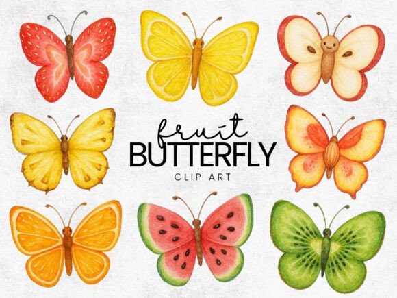Download Fruit Inspired Butterflies Clipart PNG - Fruit Collection