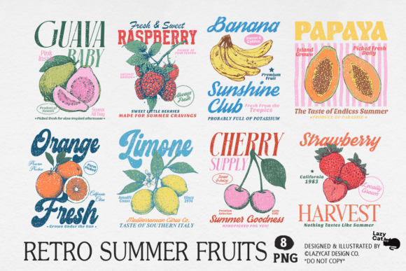 Download Retro Summer Fruits PNG Bundle - Fruit Collection