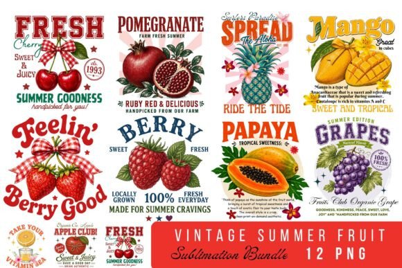 Download Vintage Summer Fruit Quotes PNG Bundle - Fruit Collection